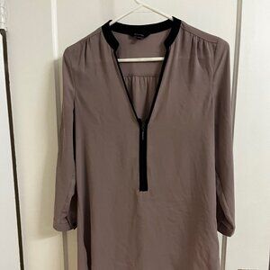 Long-Sleeved Silk Blouse - Deep V Neck